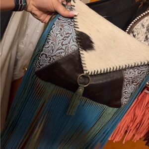 Myra Bag Blue, Brown, Cream Boho Fringe Crossbody